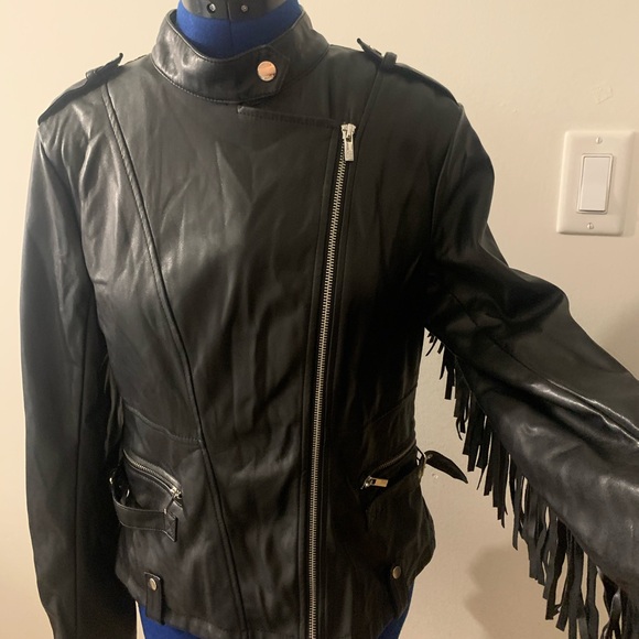 Black Biker style pleather jacket with tassels. - Picture 3 of 8